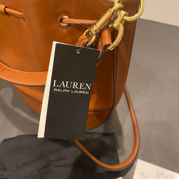 Women's Ralph Lauren Tan Brown Large Andie Leather Drawstring Shoulder Gift Bag - Picture 10 of 13